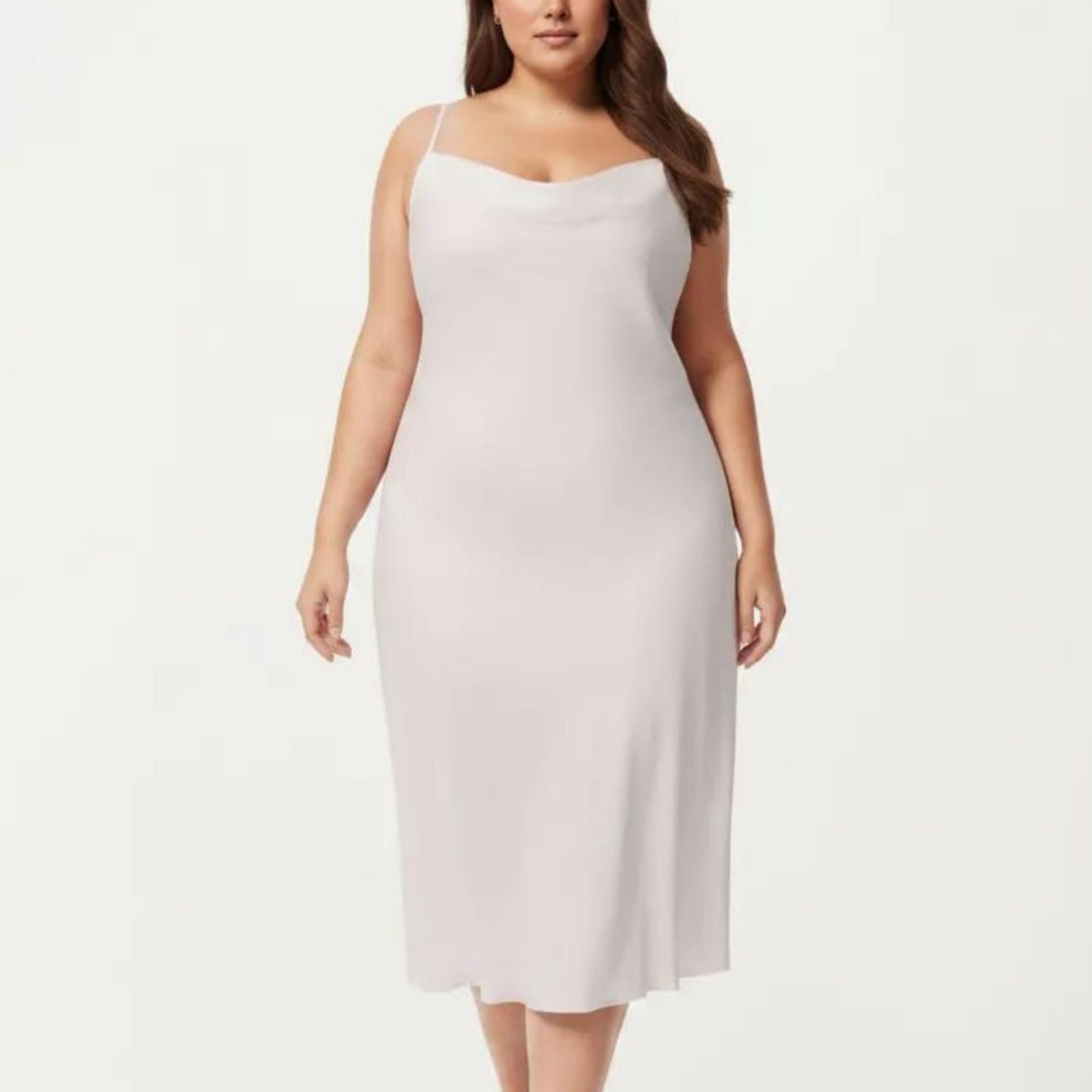 Anna-Kaci Lounge Women's Plus Size Satin Slip Nightgown with Adjustable Spaghetti Straps Midi Length Relaxed Fit Sleepwear Dress