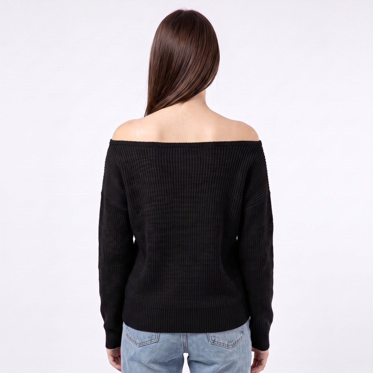 Off Shoulder Ribbed Knit Pullover Sweater