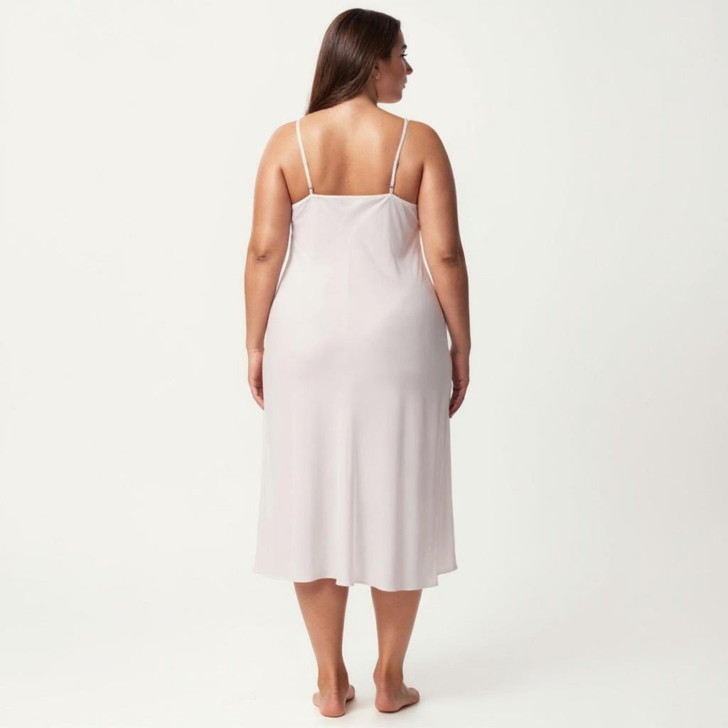 Anna-Kaci Lounge Women's Plus Size Satin Slip Nightgown with Adjustable Spaghetti Straps Midi Length Relaxed Fit Sleepwear Dress