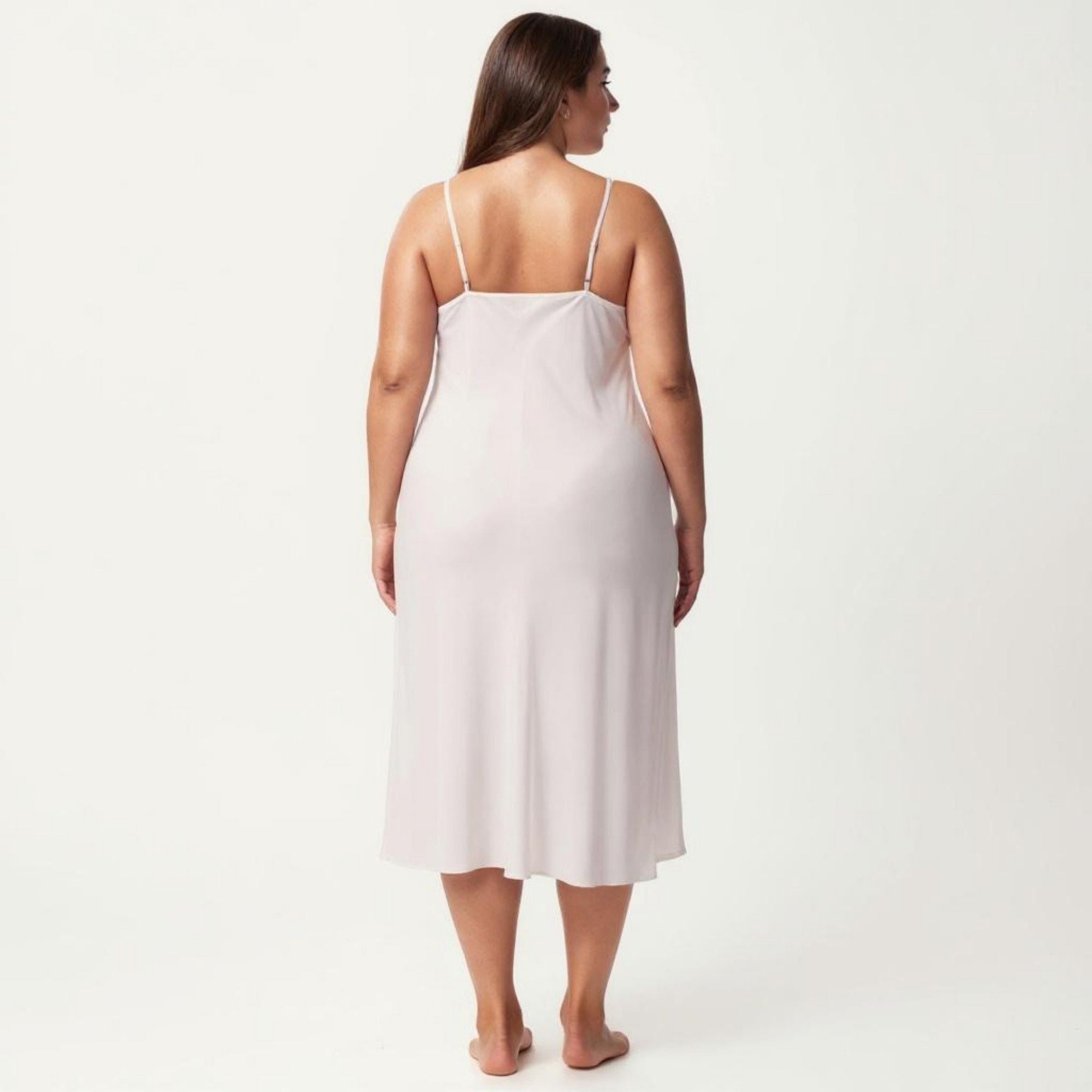 Anna-Kaci Lounge Women's Plus Size Satin Slip Nightgown with Adjustable Spaghetti Straps Midi Length Relaxed Fit Sleepwear Dress