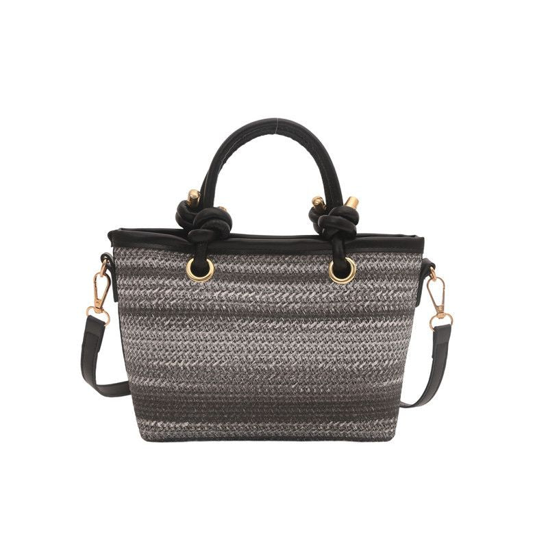 Women's Woven Mini Tote Crossbody Bag with Top Handles and Adjustable Strap