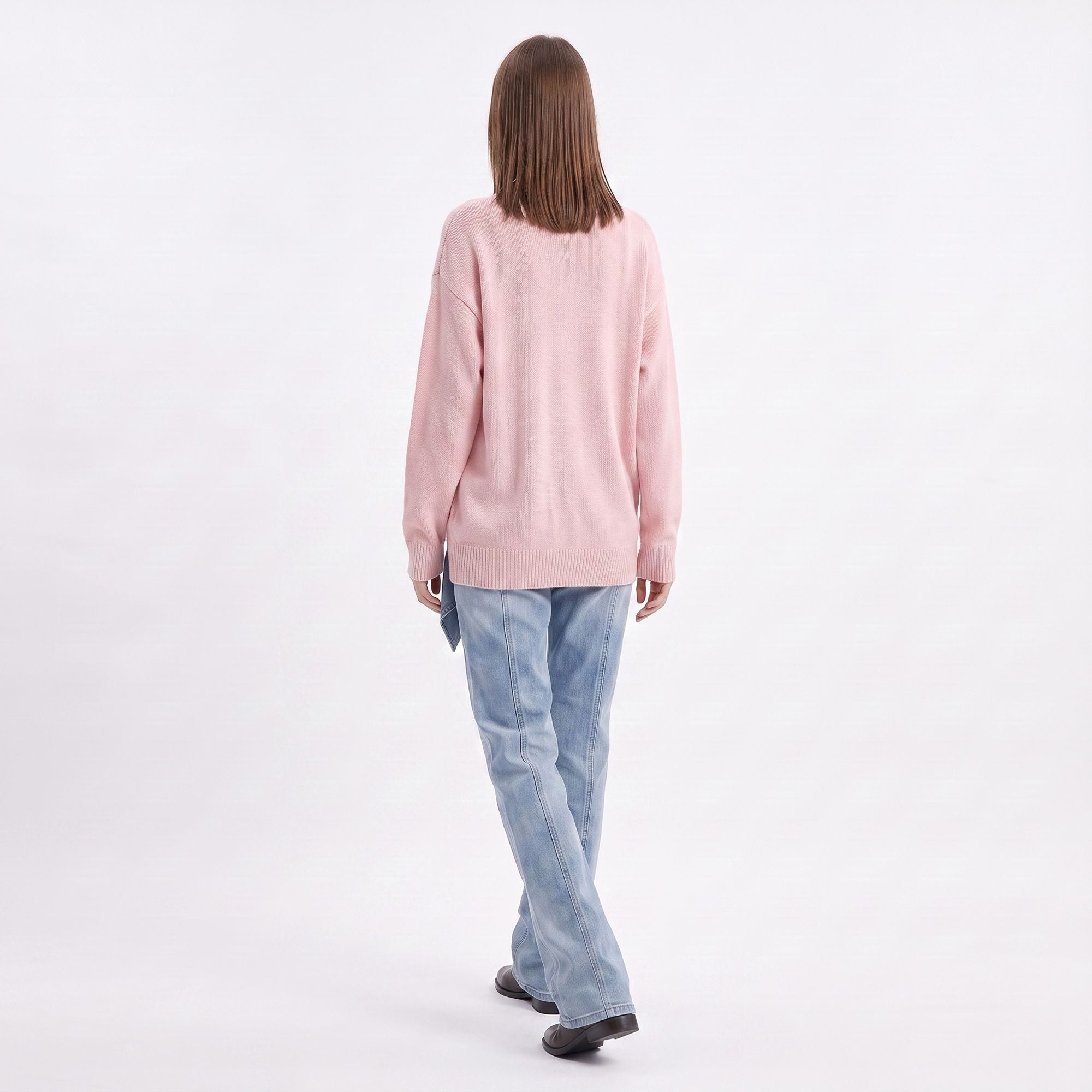 Oversized V Neck Longline Knit Pullover Sweater