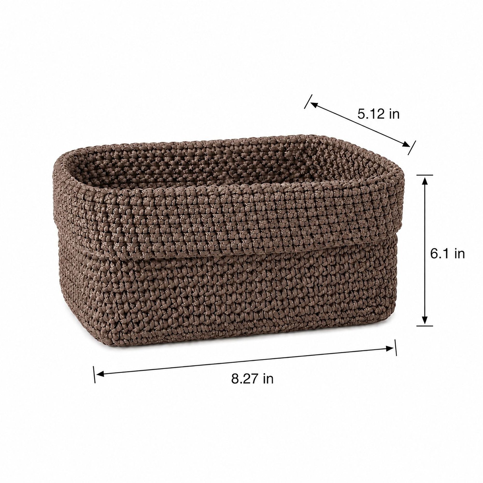 Rectangular Woven Storage Basket Foldover Rim Desktop Organizer Bin