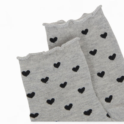 Anna-Kaci Women's Ankle Socks with Allover Heart Print and Soft Ribbed Cuff Trim