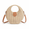Round Woven Top Handle Crossbody Bag with Magnetic Snap and Detachable Strap