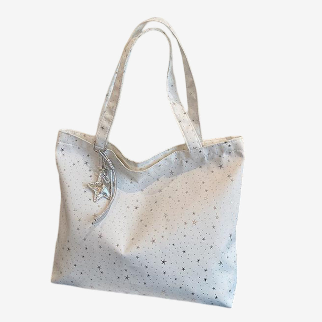 Star Print Canvas Tote Bag Large Capacity Casual Shoulder Bag