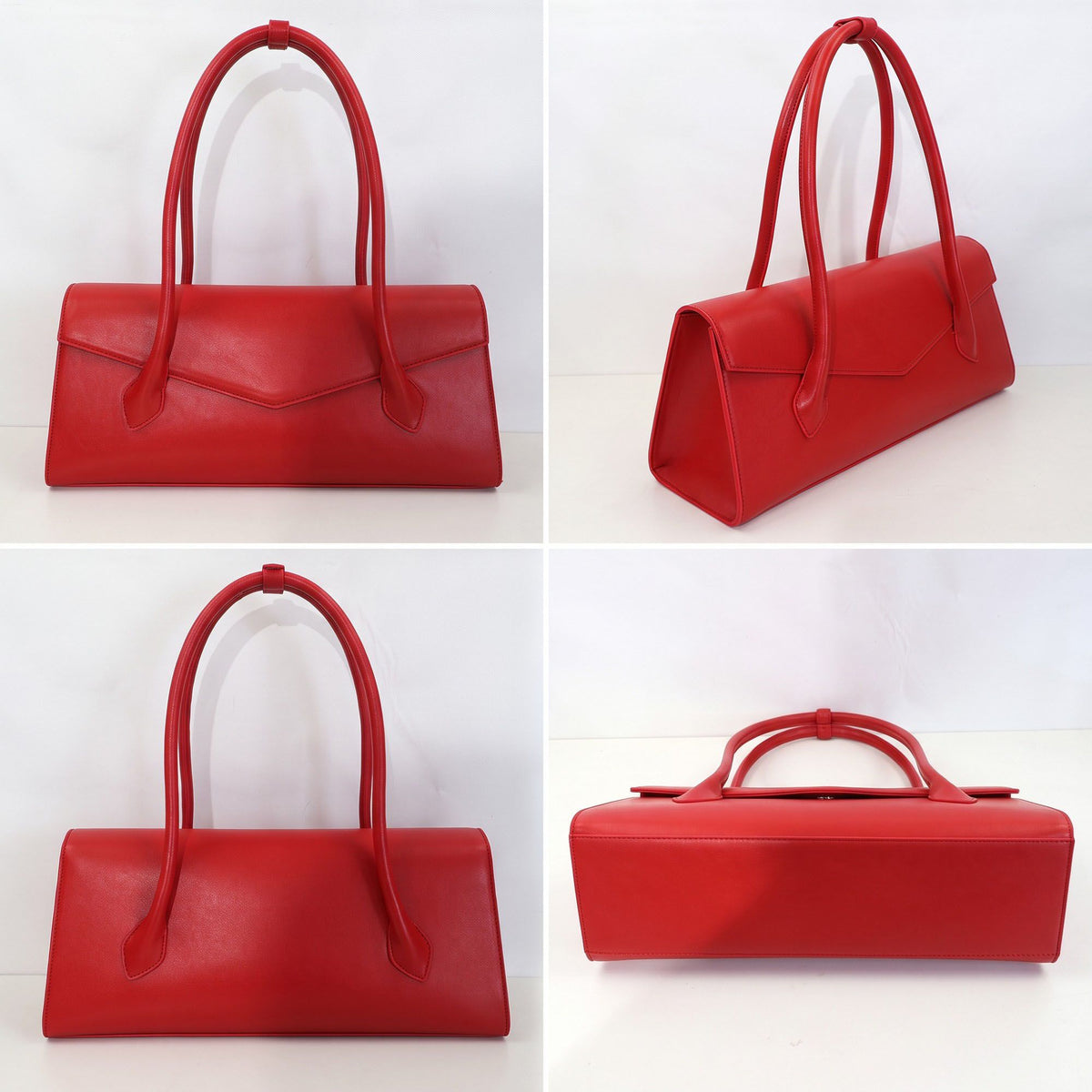 Structured East West Shoulder Bag with Flap Closure and Long Handles