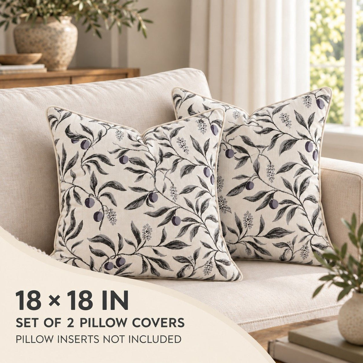 2 Pack Botanical Leaf Velvet Throw Pillow Covers 18 x 18 Inch with Piped Edges