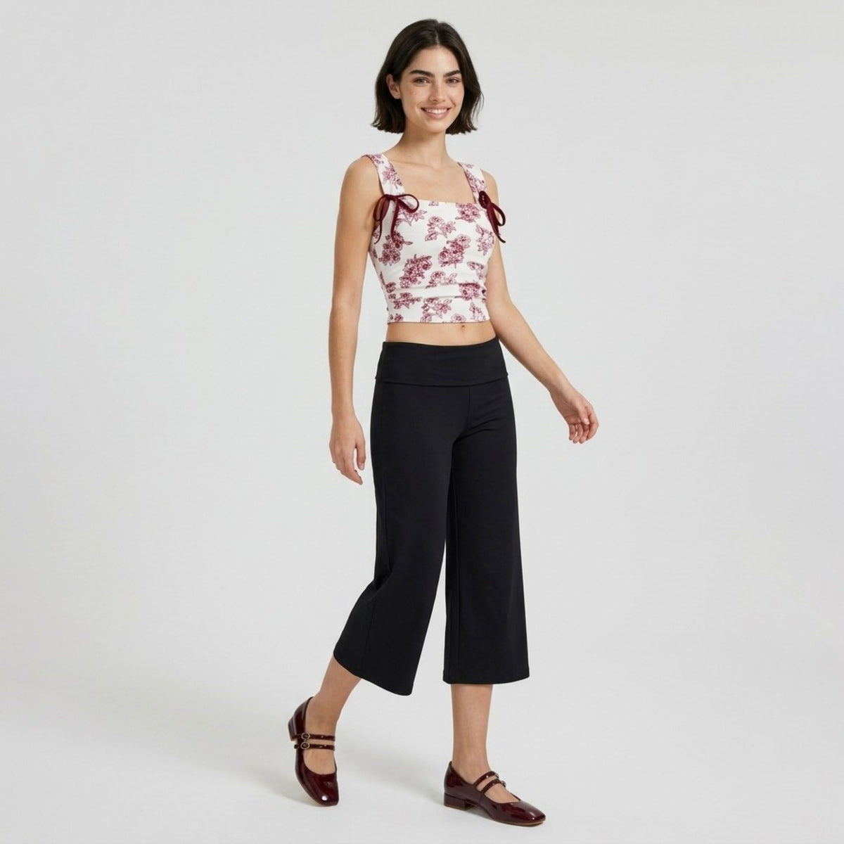 Foldover Waistband Cropped Wide-Leg Trousers Eye-Catching