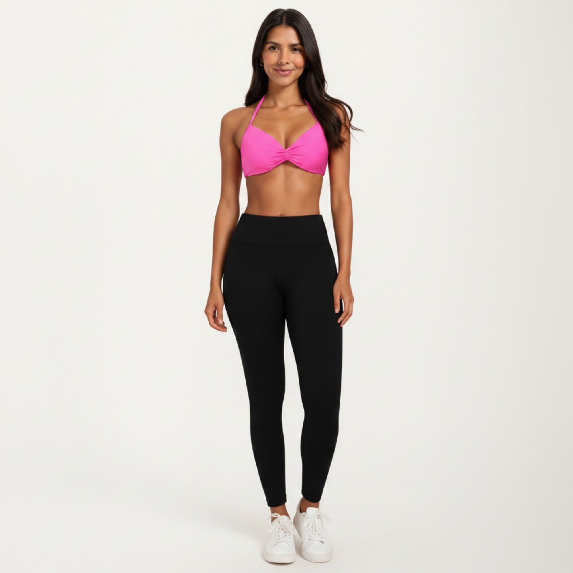 Anna-Kaci Active Women's Halter Sports Bra with Ruched Front Detail and Open Back Design