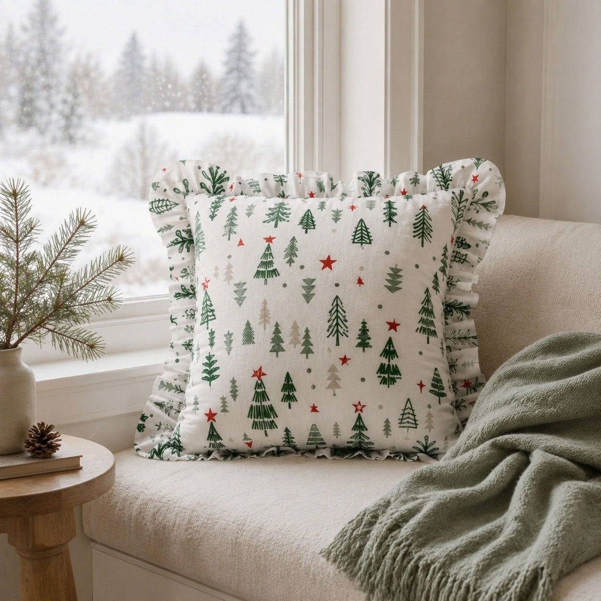 2 Pack Christmas Tree Ruffle Decorative Throw Pillow Covers