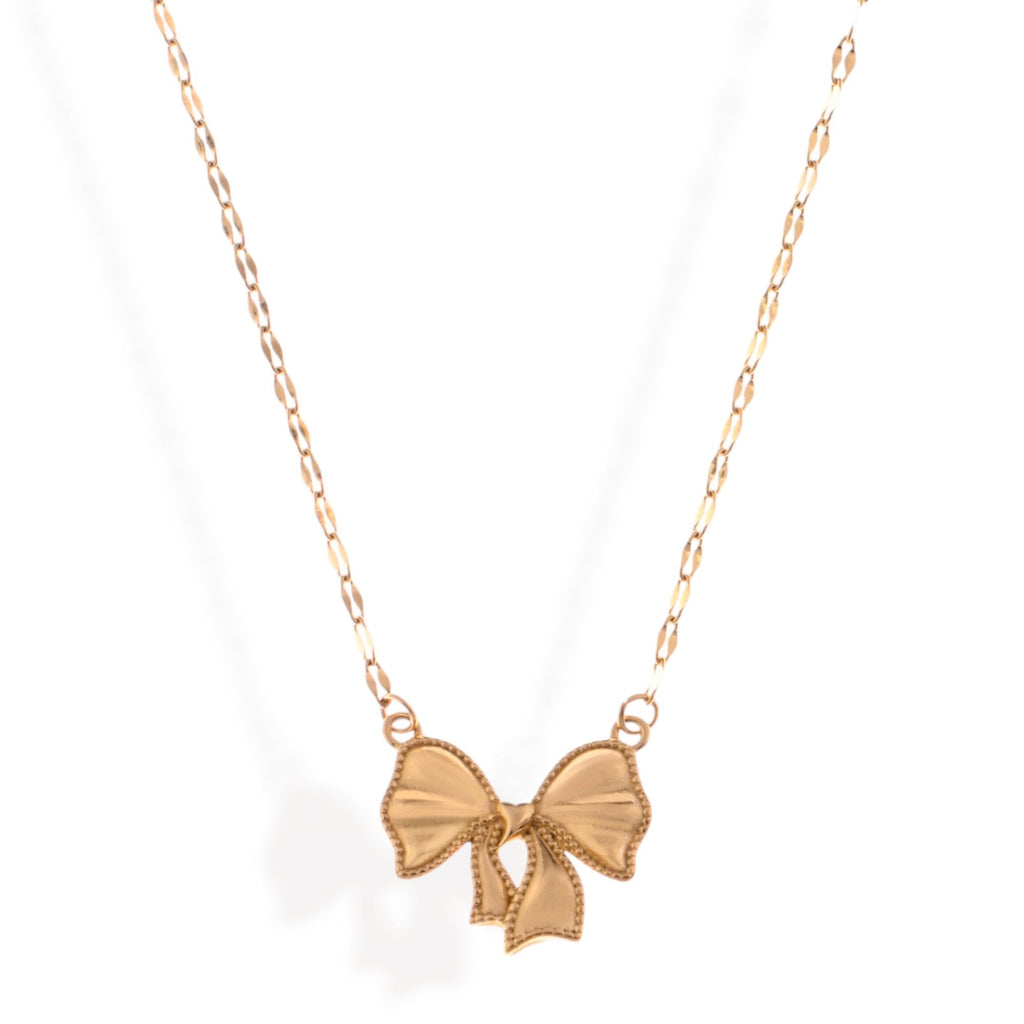 Women's Gold Tone Bow Pendant Fashion Necklace on Delicate Chain
