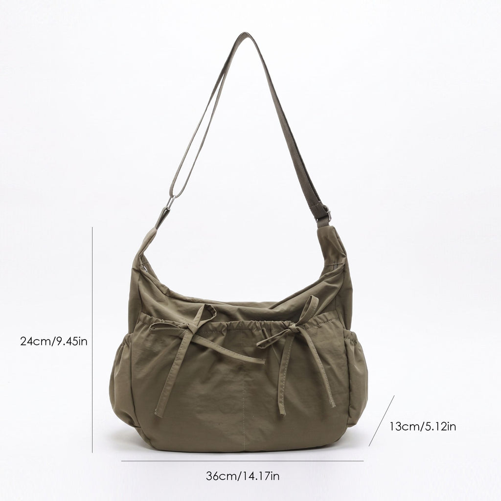 Lightweight Bow Detail Hobo Shoulder Bag with Adjustable Strap and Multiple Pockets