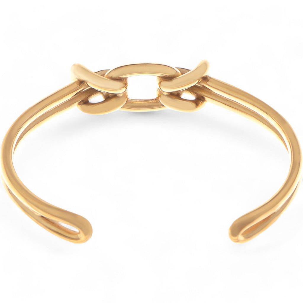 Women's Gold Tone Chain Link Open Cuff Fashion Bracelet Minimalist Modern Style