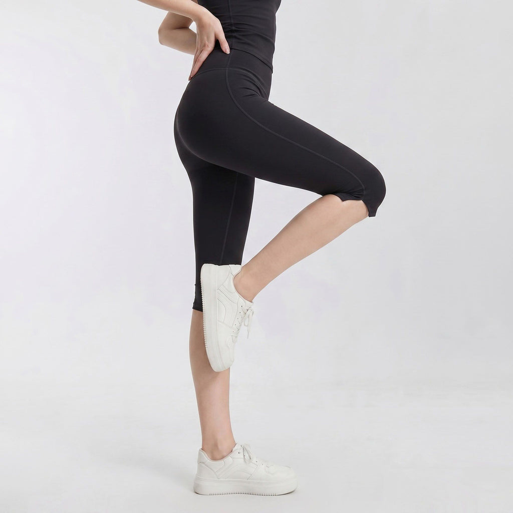 High Waist Capri Leggings with Side Slit Hem Smooth Stretch Pull On Workout Yoga Pants
