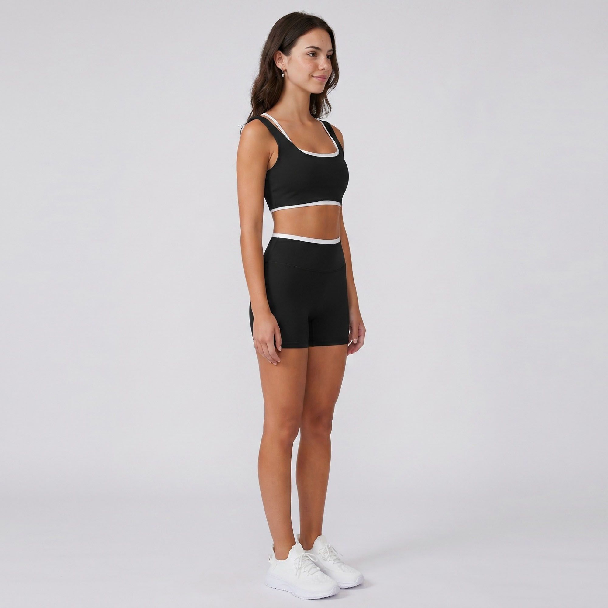 Padded Contrast Trim Sports Bra Tank Top Square Neck Workout Yoga Crop Top