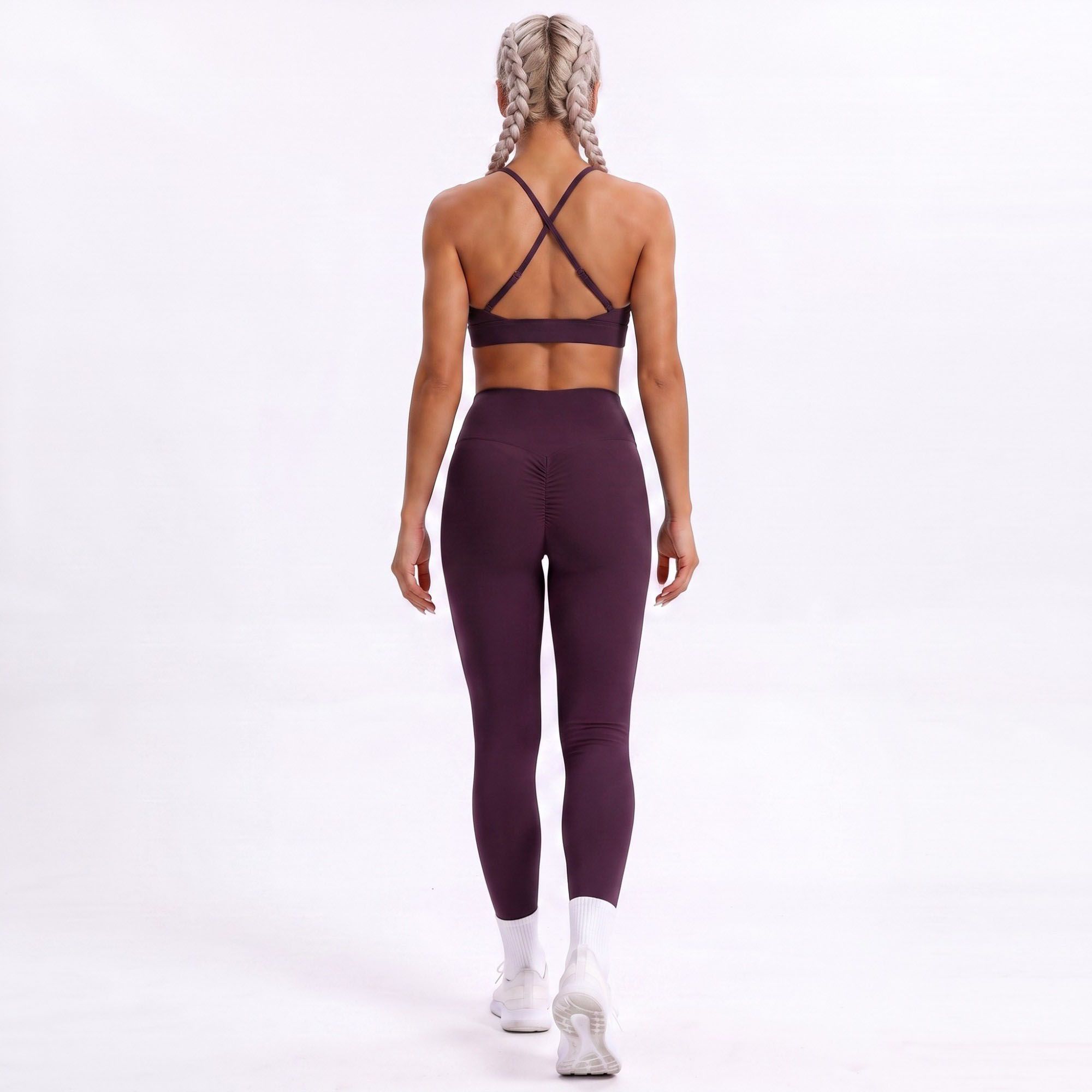 V Neck Cross Back Sports Bra Adjustable Strap Workout Top