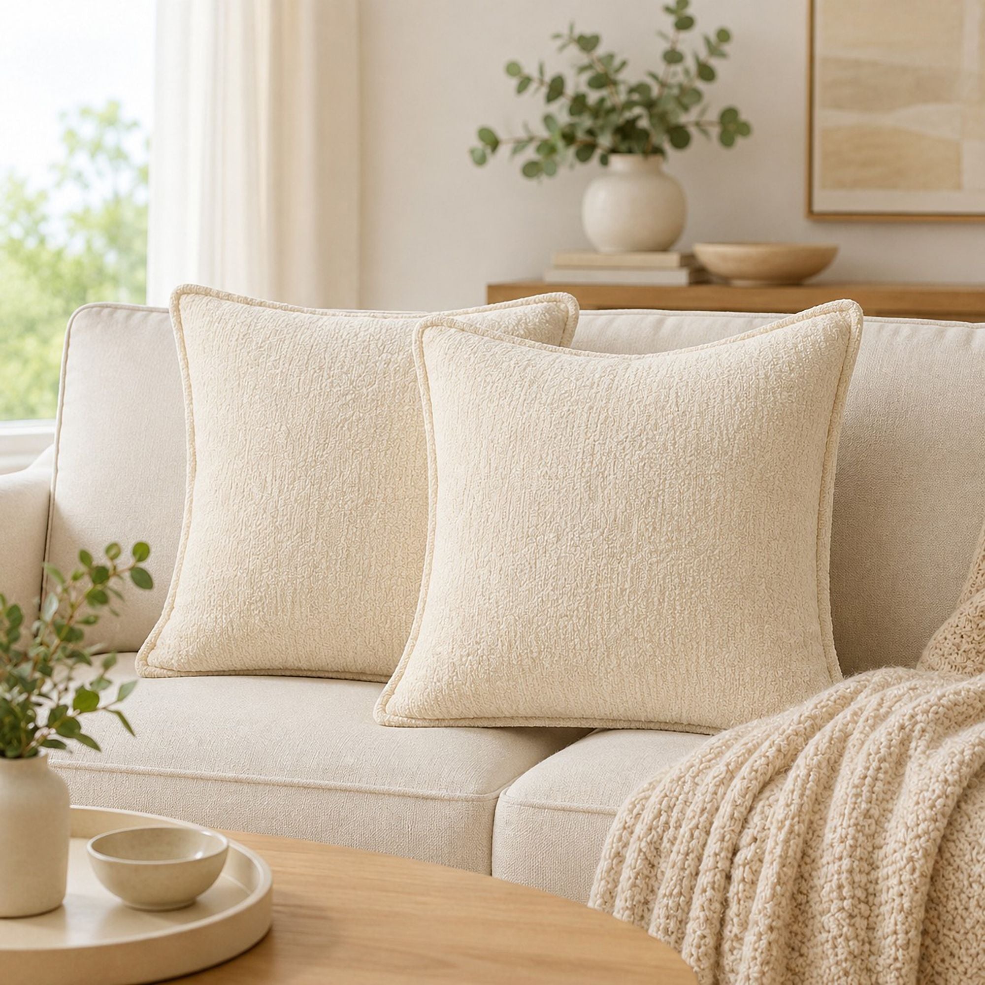 Textured Decorative Throw Pillow Cover Piped Edge Accent Cushion for Sofa Bed Chair