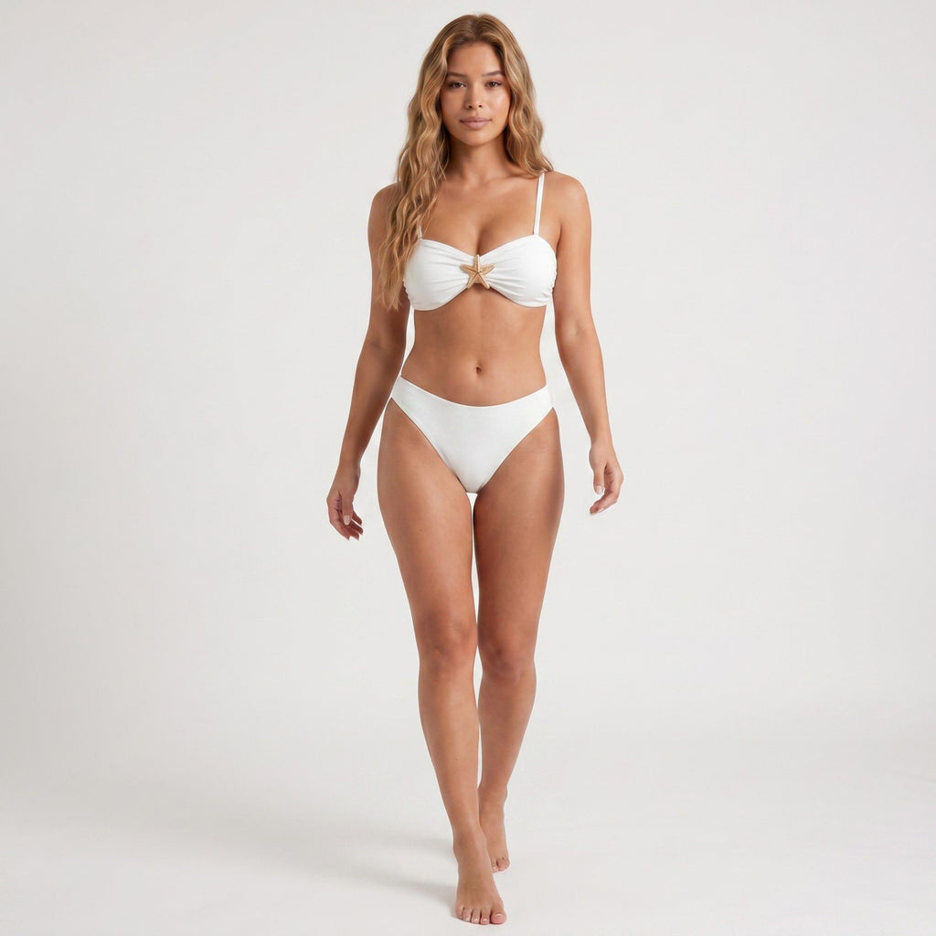 Anna-Kaci Swim Women's 3-Piece Bikini Set with Starfish Accent Top High Waist Bottom and Wrap Skirt
