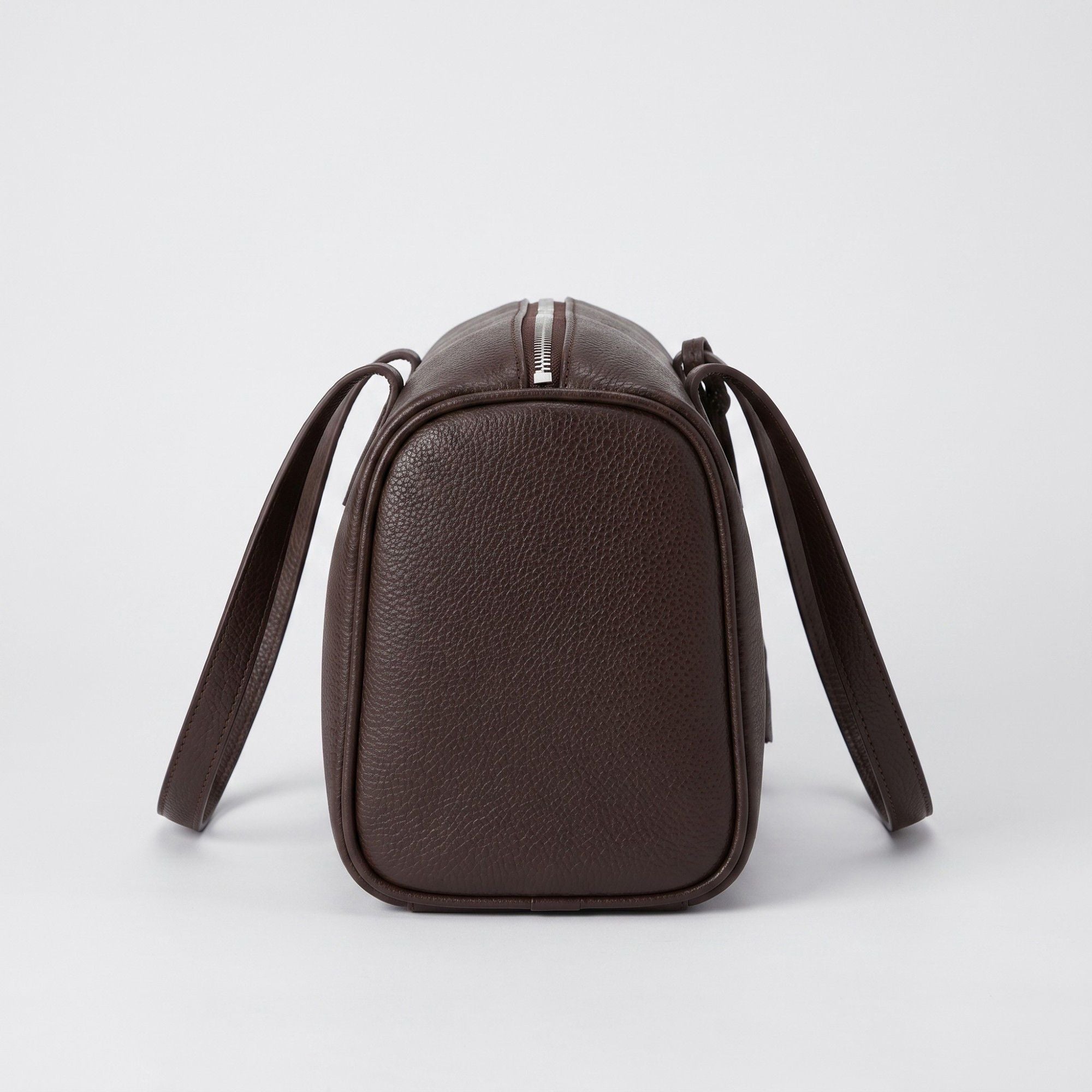 Smooth Grain Rectangular Boston Shoulder Bag with Fixed Long Top Handles & Full Zip Closure 11.8x7.1x4.7in