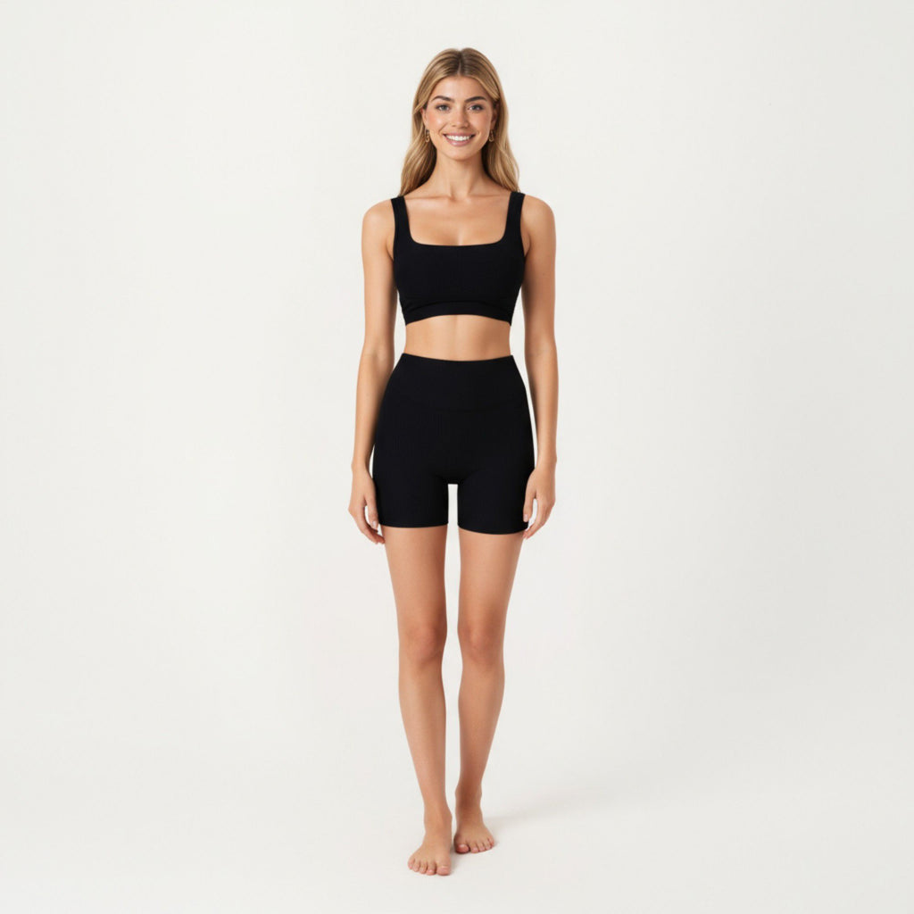 Anna-Kaci Active Women's Square Neck Ribbed Cropped Tank Top with Seam Front Detail