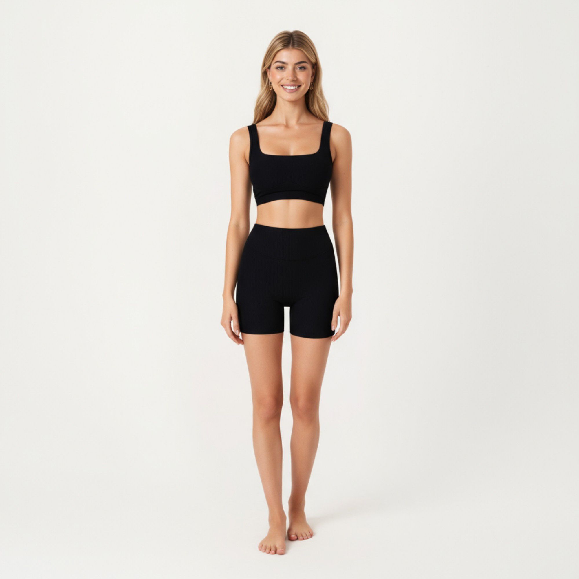 Anna-Kaci Active Women's Square Neck Ribbed Cropped Tank Top with Seam Front Detail