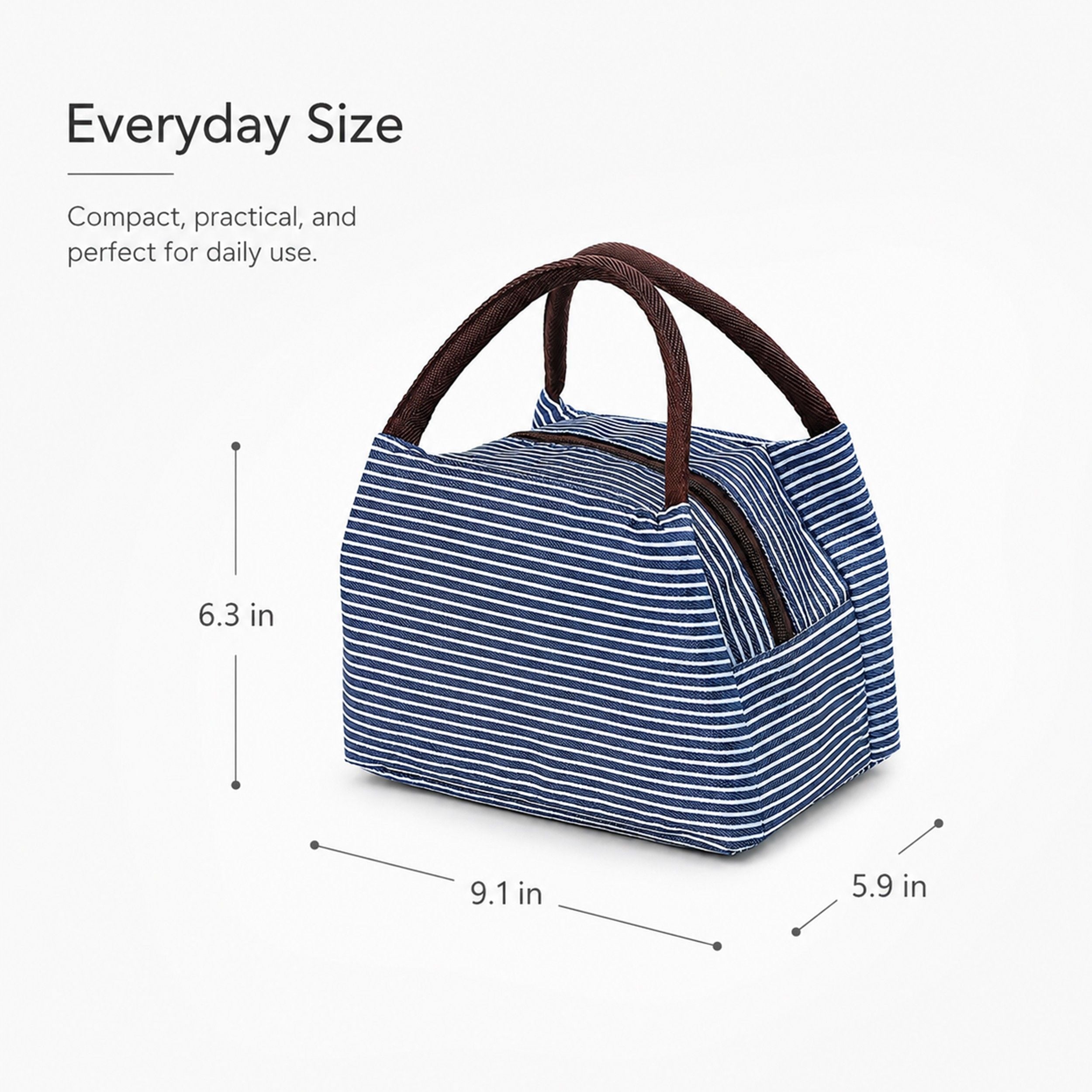 Insulated Striped Lunch Bag Reusable Soft Cooler Tote for Work School Picnic