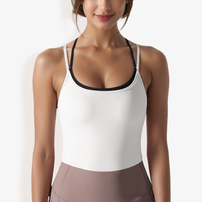 Double Strap Cropped Sports Tank with Scoop Neck
