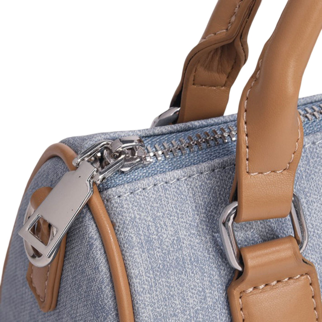 Denim Cherry Boston Handbag with Top Handles