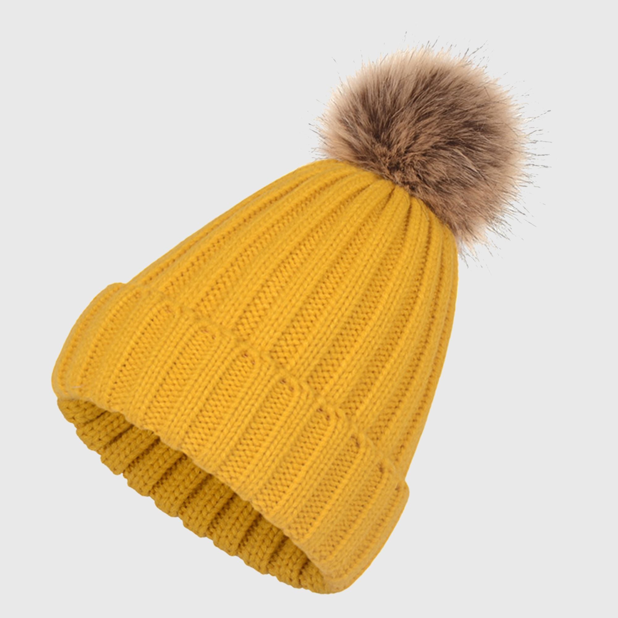 Anna-Kaci Women's Cable Knit Beanie with Faux Fur Pom-Pom - Warm Stretchy Winter Hat for Casual Daily Wear