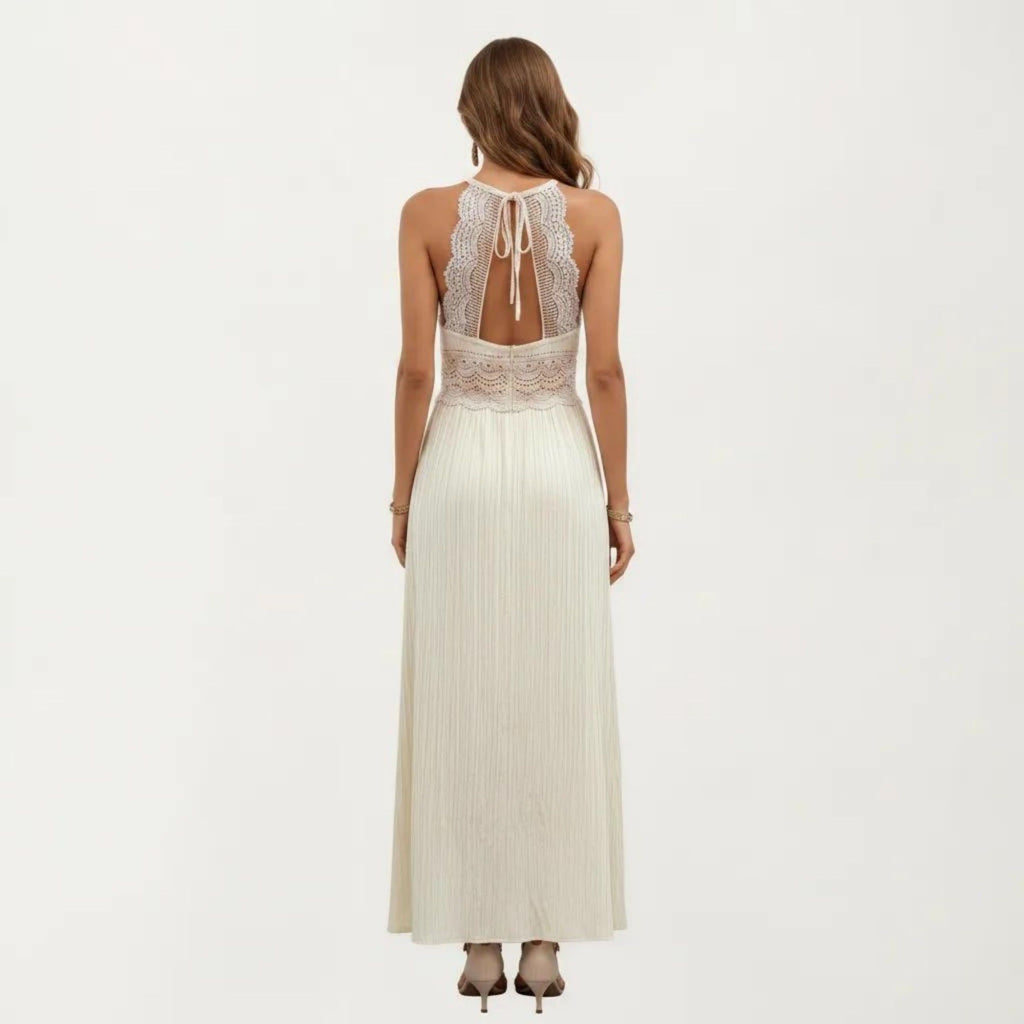 Anna-Kaci Women's Sleeveless Maxi Dress with Lace Waist Detail Adjustable Straps Flowy Long Skirt Design