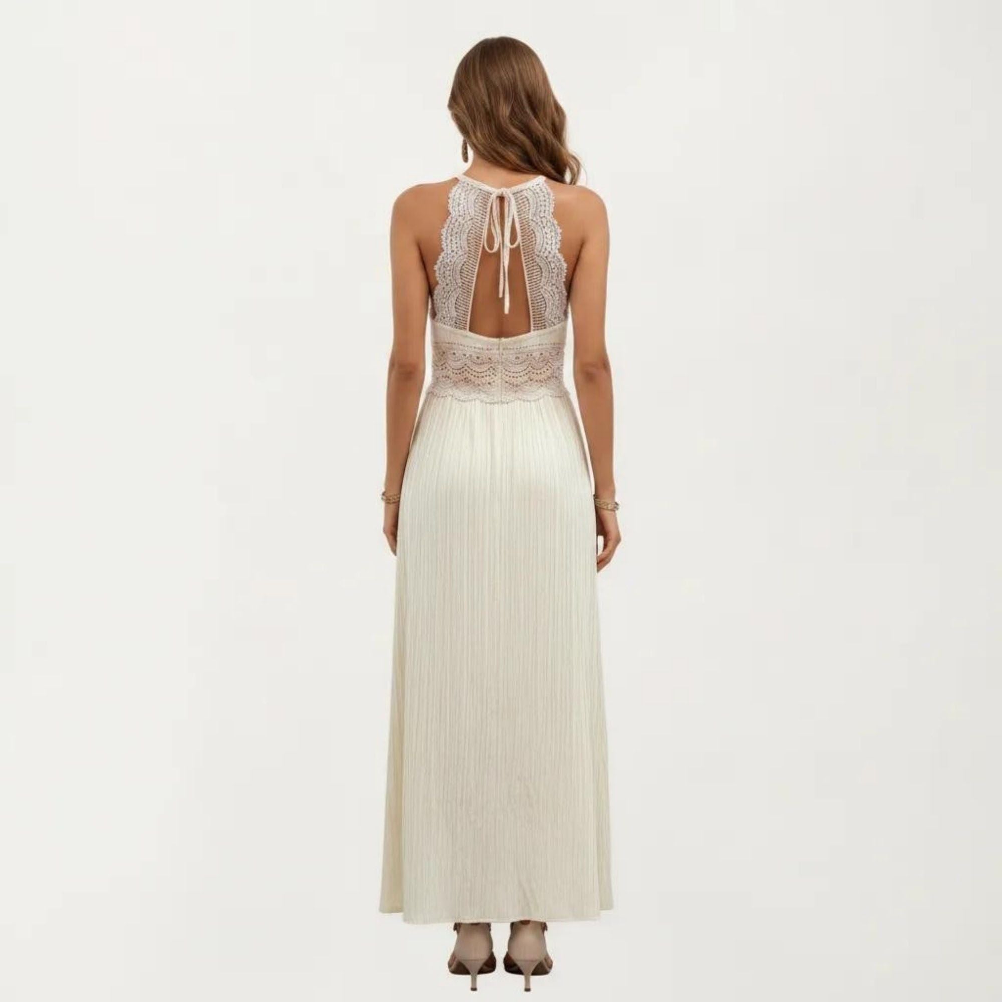 Anna-Kaci Women's Sleeveless Maxi Dress with Lace Waist Detail Adjustable Straps Flowy Long Skirt Design