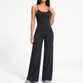 Scoop Neck Wide Leg Athletic Jumpsuit with Adjustable Crisscross Back Straps for Yoga Gym