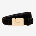 Suede Leather Belt with Geometric Gold Tone Buckle 39.4in