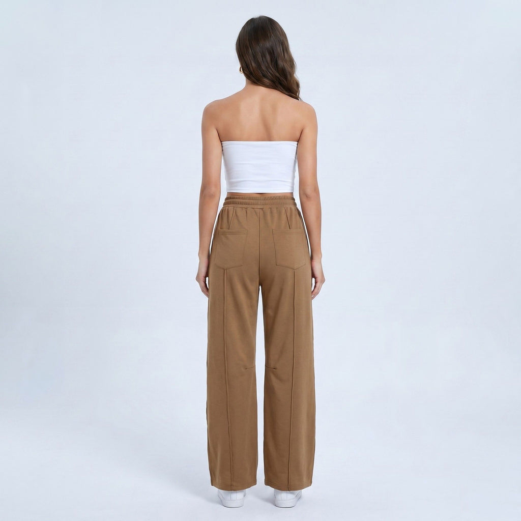Anna-Kaci Women's High Rise Drawstring Wide Leg Utility Pants with Patch Pockets