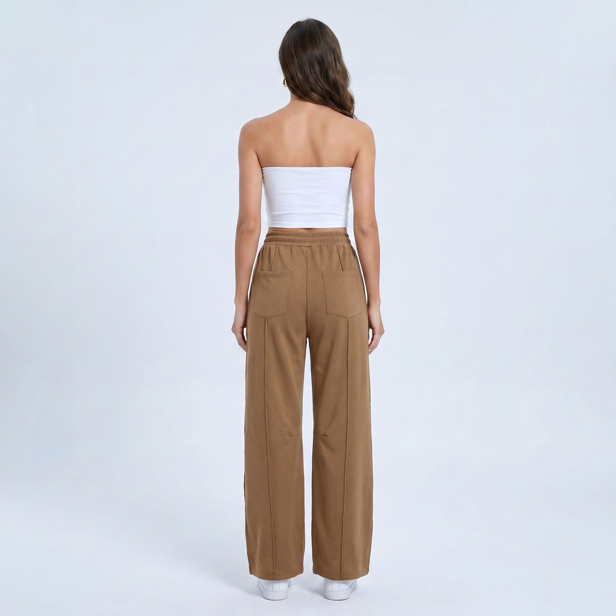Anna-Kaci Women's High Rise Drawstring Wide Leg Utility Pants with Patch Pockets