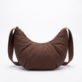 Padded Crescent Shoulder Bag with Wide Strap and Top Zipper Closure 13x7.5x2.5in
