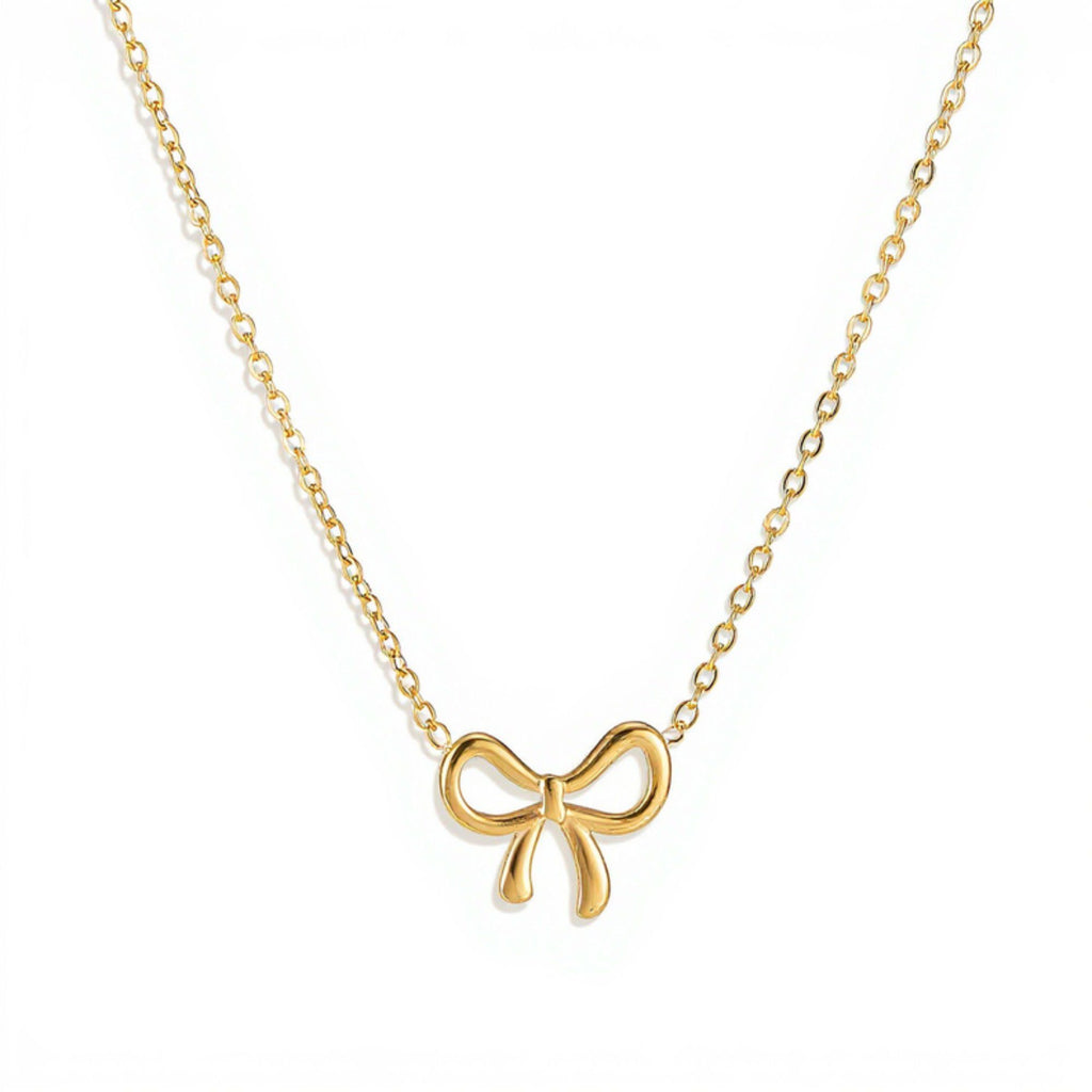 Women's Bow Pendant Necklace with Polished Metal Finish and Minimalist Chain Design for Everyday Feminine Style