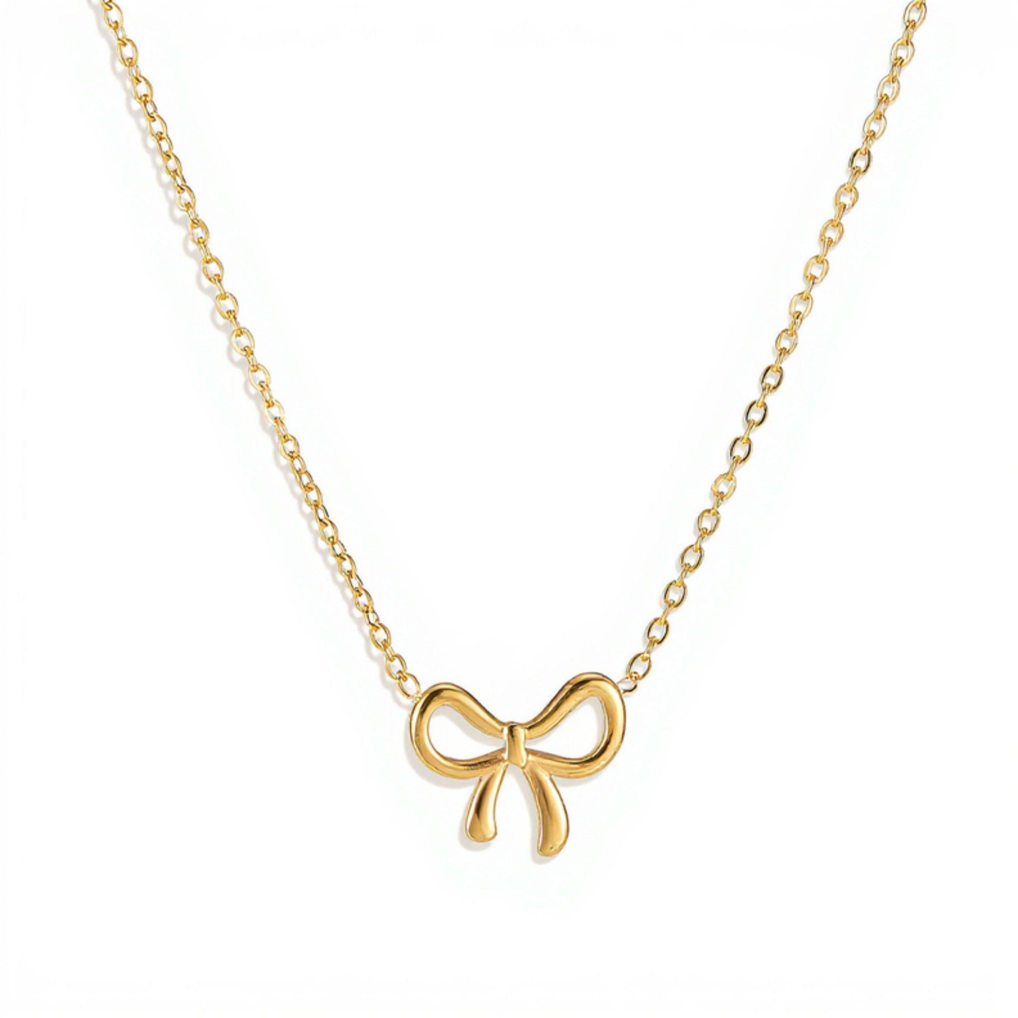 Women's Bow Pendant Necklace with Polished Metal Finish and Minimalist Chain Design for Everyday Feminine Style