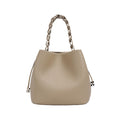 Leather Drawstring Bucket Handbag with Braided Top Handle and Adjustable Crossbody Strap