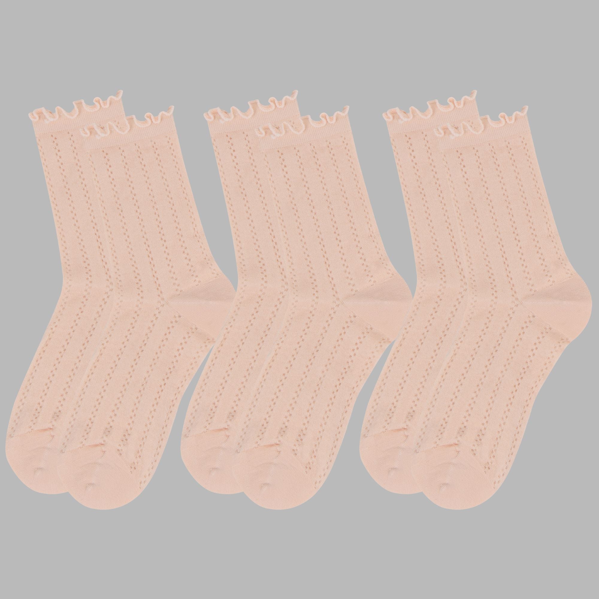 Anna-Kaci Women's Adorable Ruffled Lace-Up Socks Wicking Cotton for Casual Comfort 3 Pairs