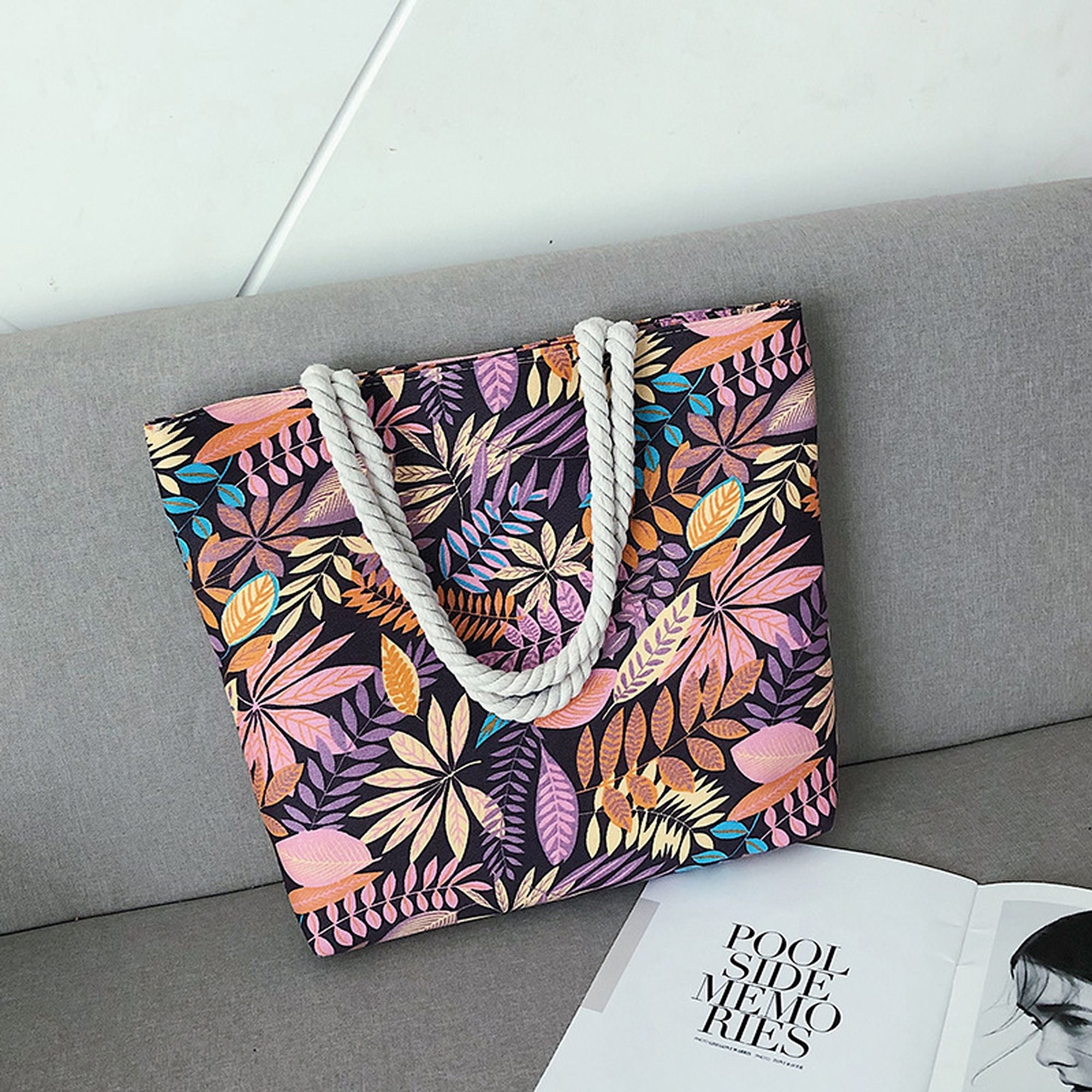 Anna-Kaci Women's Tropical Leaf Print Canvas Tote Bag - Large Capacity Shoulder Bag