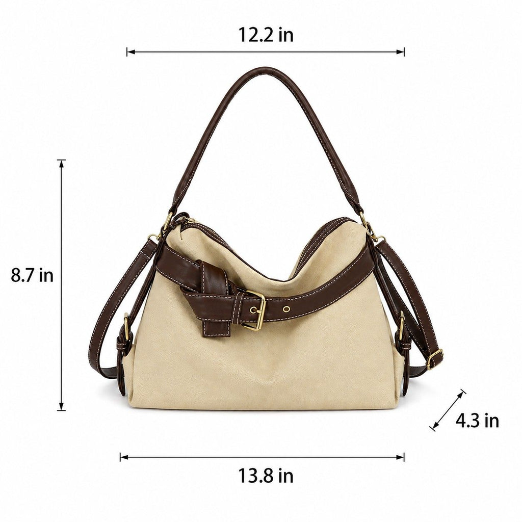 Slouchy Shoulder Hobo Bag with Adjustable Strap Buckle Detail and Inner Zip Pocket