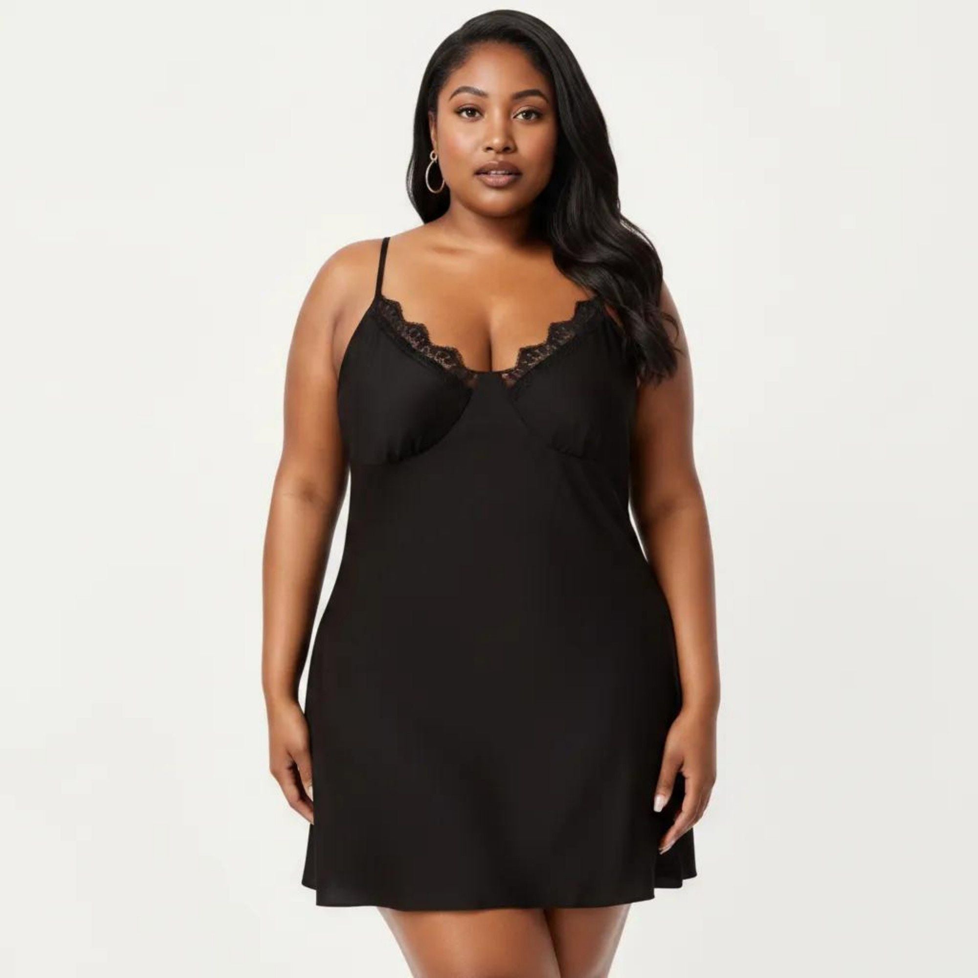 Anna-Kaci Lounge Women's Plus Size Lace Trim Slip Nightgown Adjustable Spaghetti Straps Soft Flowy Sleep Dress Short Chemise