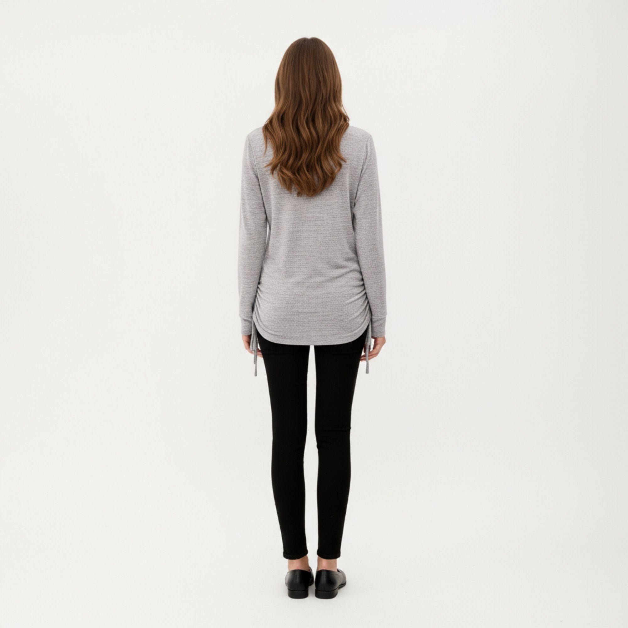 Anna-Kaci Women's Long Sleeve V-Neck Top with Side Drawstring Ruched Hem
