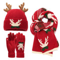 3 Piece Christmas Reindeer Antler Beanie Scarf and Gloves Set