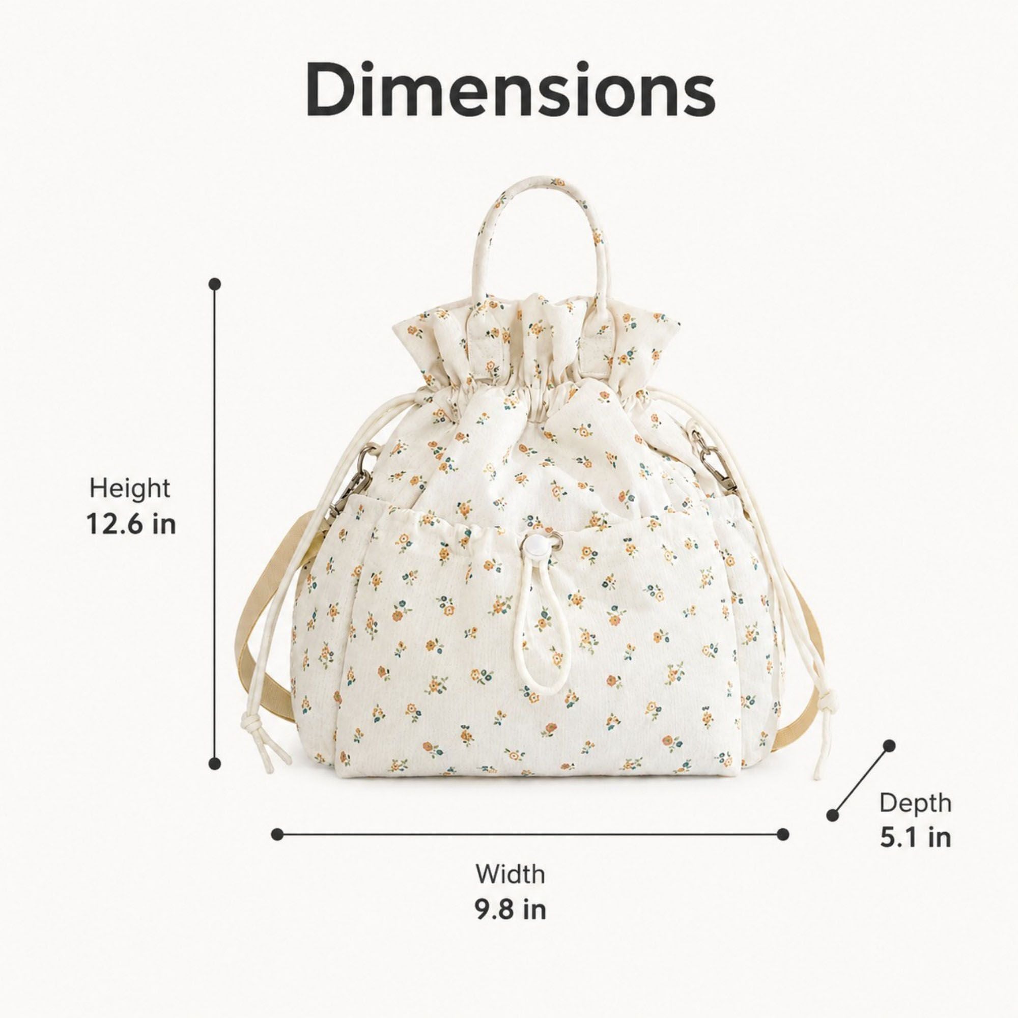 Insulated Drawstring Lunch Bag with Pockets, Top Handles and Shoulder Strap