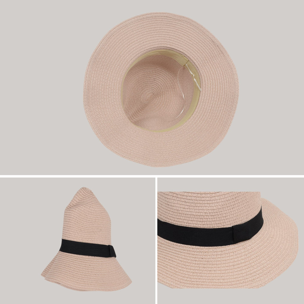 Anna-Kaci Wide Brim Straw Fedora Sun Hat with Black Band Lightweight Packable Summer Panama Hat for UV Protection