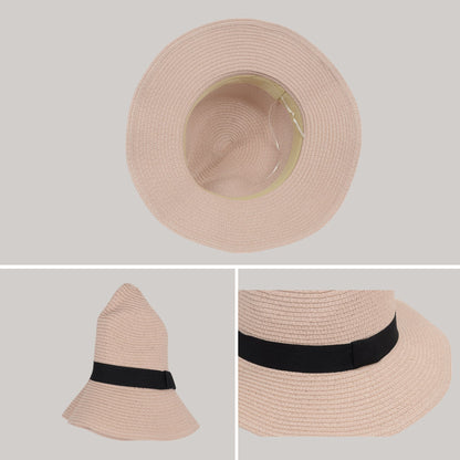Anna-Kaci Wide Brim Straw Fedora Sun Hat with Black Band Lightweight Packable Summer Panama Hat for UV Protection