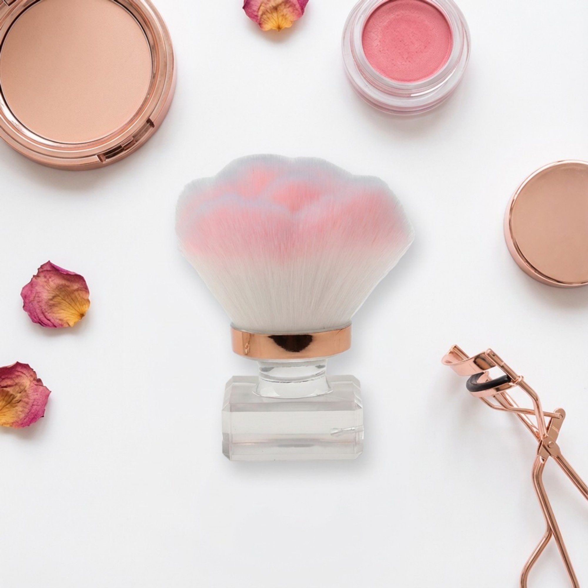 Soft Synthetic Nail Dust Cleaning Brush with Crystal Base and Protective Stand